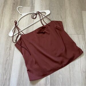 Abercrombie & Fitch Tank Top satin square neck tie straps womens Brown (large)